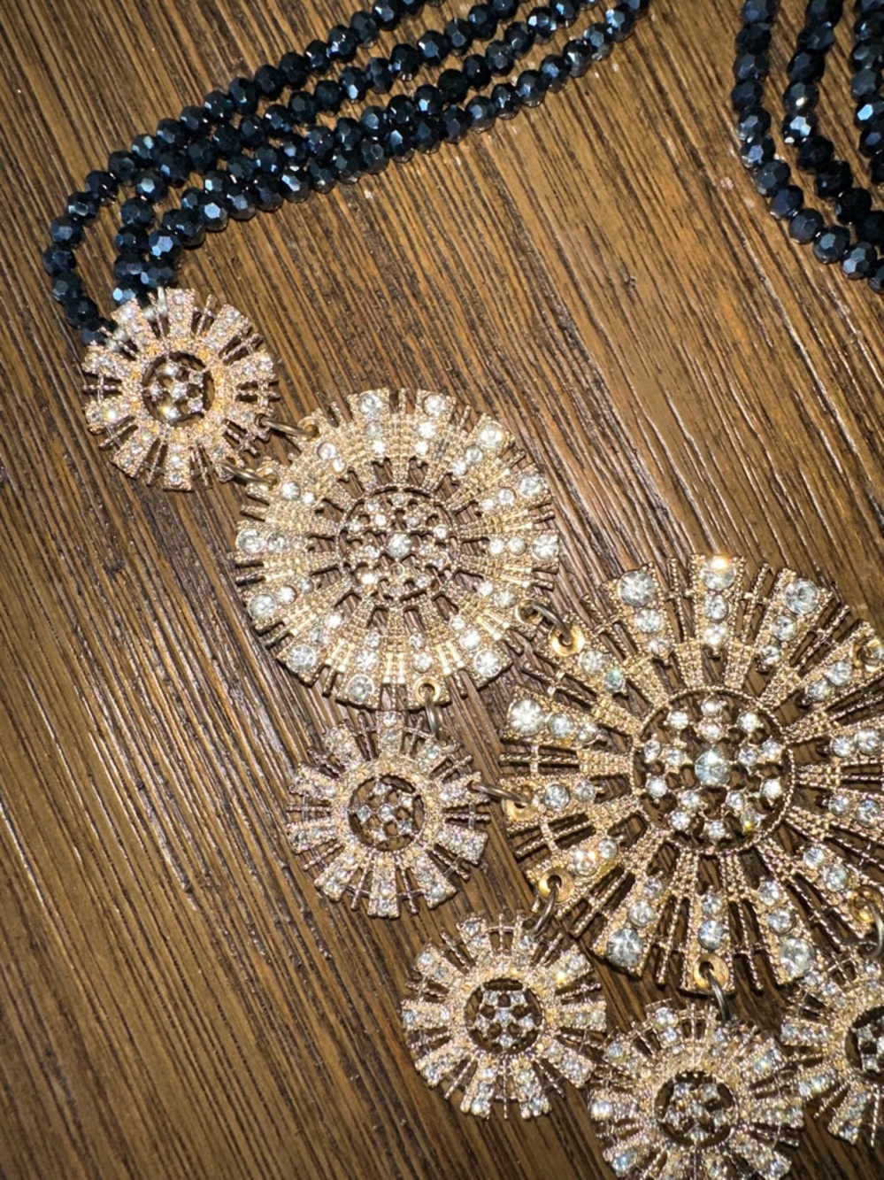 Anthropologie Gold and Blue Crystal Medallion Necklace - Picture 2 of 10